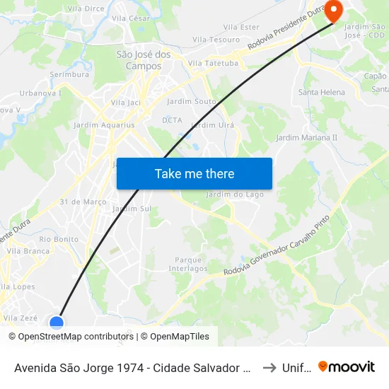 Avenida São Jorge 1974 - Cidade Salvador Jacareí - SP Brasil to Unifesp map