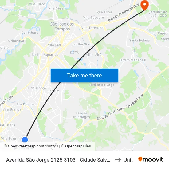 Avenida São Jorge 2125-3103 - Cidade Salvador Jacareí - SP Brasil to Unifesp map