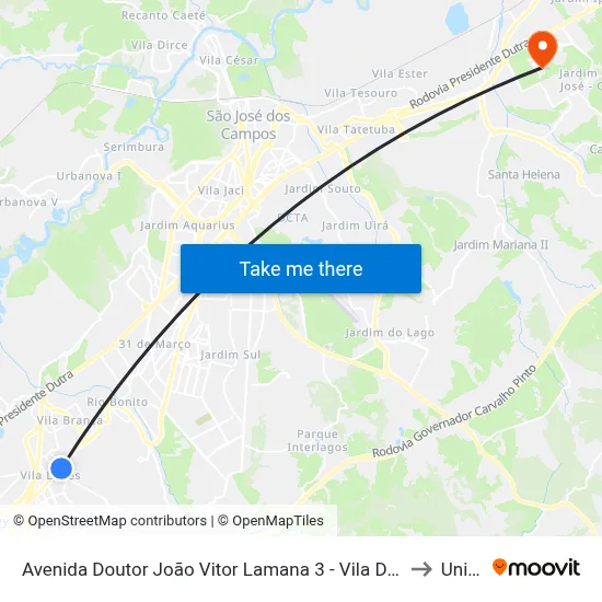 Avenida Doutor João Vitor Lamana 3 - Vila Ditalia Jacareí - SP Brasil to Unifesp map