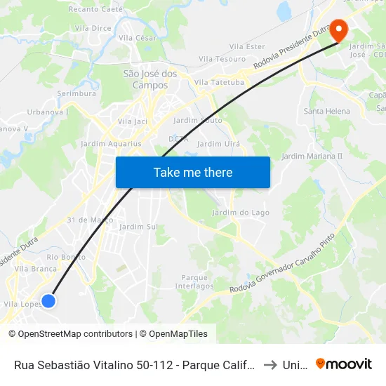 Rua Sebastião Vitalino 50-112 - Parque Califórnia Jacareí - SP Brasil to Unifesp map
