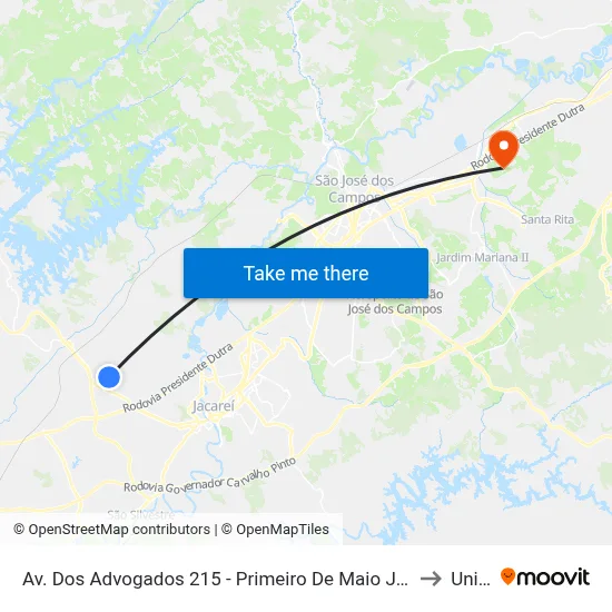 Av. Dos Advogados 215 - Primeiro De Maio Jacareí - SP 12332-510 Brasil to Unifesp map