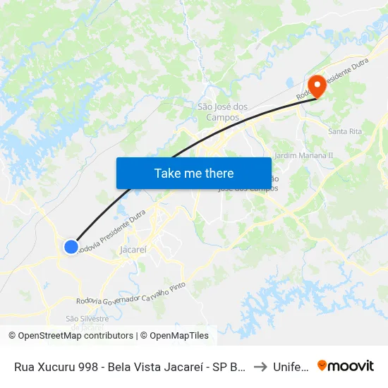 Rua Xucuru 998 - Bela Vista Jacareí - SP Brasil to Unifesp map