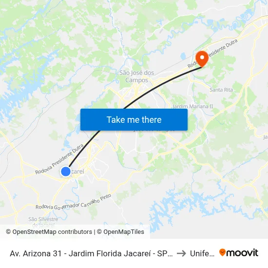 Av. Arizona 31 - Jardim Florida Jacareí - SP Brasil to Unifesp map