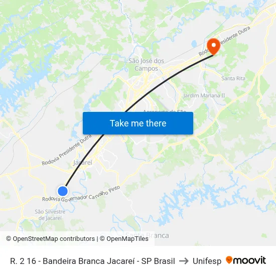 R. 2 16 - Bandeira Branca Jacareí - SP Brasil to Unifesp map