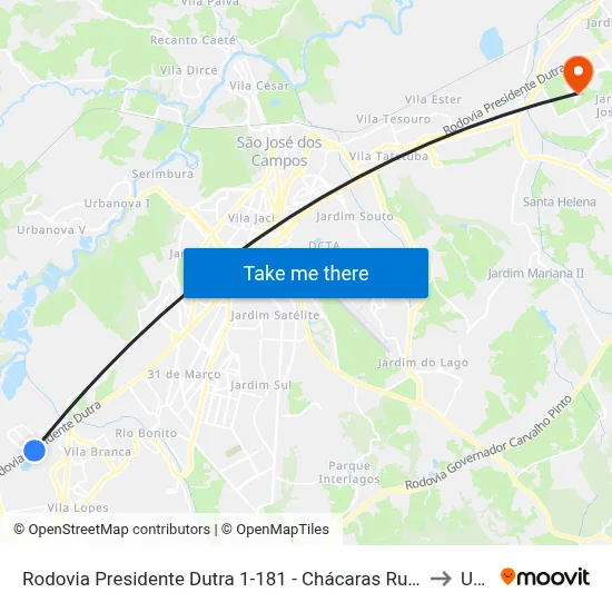 Rodovia Presidente Dutra 1-181 - Chácaras Rurais Santa Maria Parque Meia Lua Jacareí - SP Brasil to Unifesp map