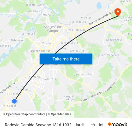 Rodovia Geraldo Scavone 1816-1932 - Jardim Califórnia Jacareí - SP Brasil to Unifesp map