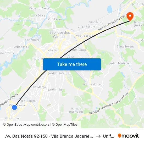 Av. Das Notas 92-150 - Vila Branca Jacareí - SP Brasil to Unifesp map