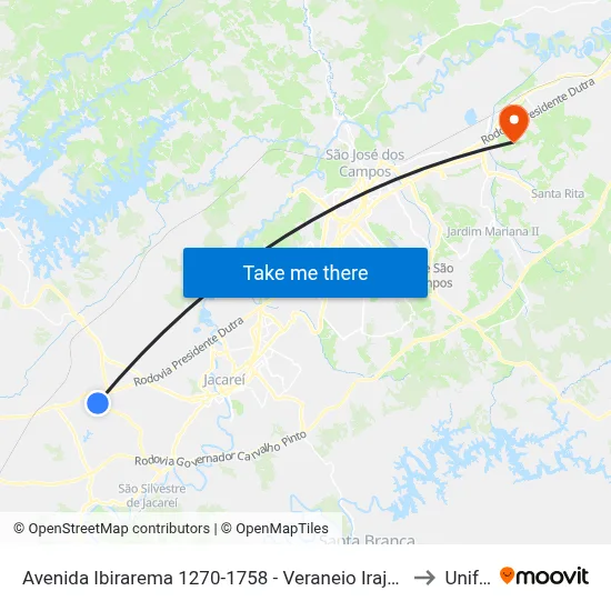 Avenida Ibirarema 1270-1758 - Veraneio Irajá Jacareí - SP Brasil to Unifesp map