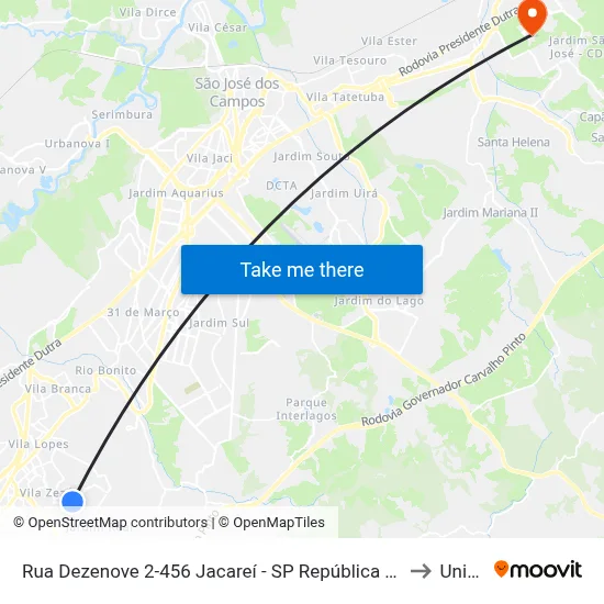 Rua Dezenove 2-456 Jacareí - SP República Federativa Do Brasil to Unifesp map