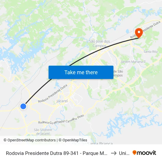 Rodovia Presidente Dutra 89-341 - Parque Meia Lua Jacareí - SP Brasil to Unifesp map