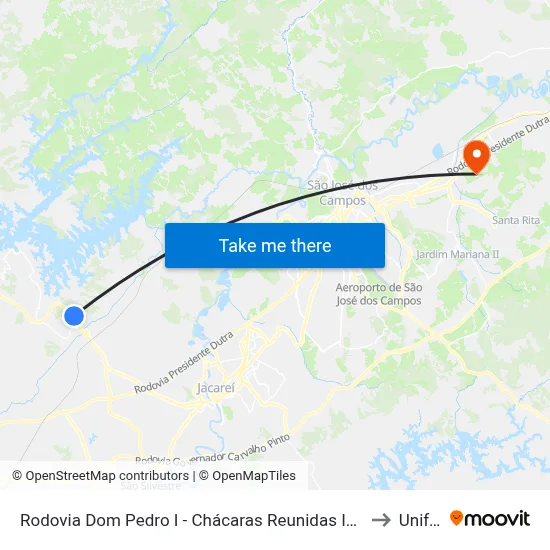 Rodovia Dom Pedro I - Chácaras Reunidas Igarapes SP Brasil to Unifesp map
