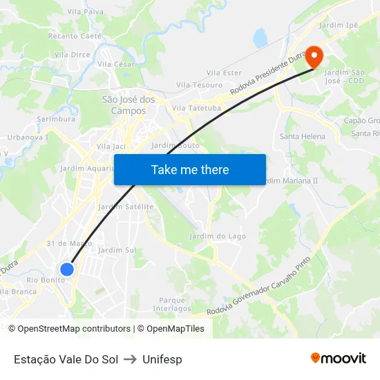Estação Vale Do Sol to Unifesp map
