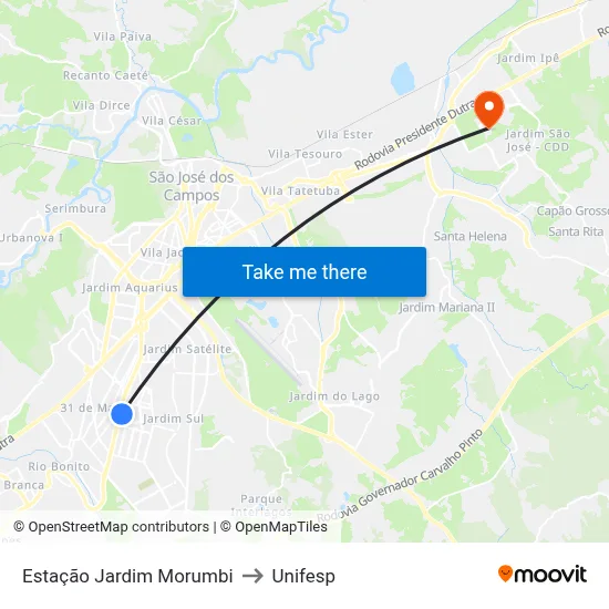 Estação Jardim Morumbi to Unifesp map