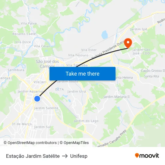 Estação Jardim Satélite to Unifesp map