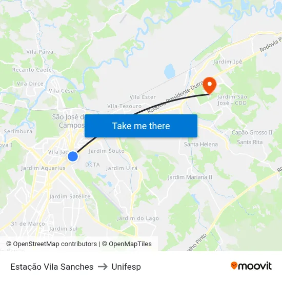 Estação Vila Sanches to Unifesp map