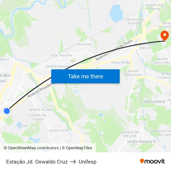 Estação Jd. Oswaldo Cruz to Unifesp map