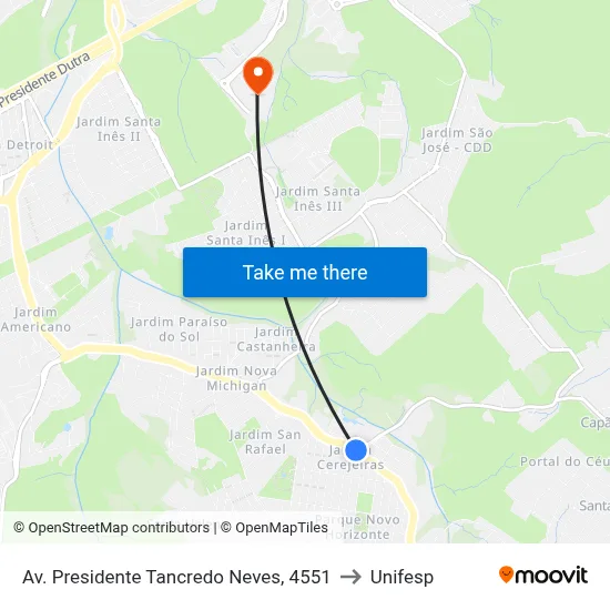 Av. Presidente Tancredo Neves, 4551 to Unifesp map