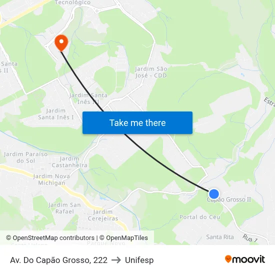 Av. Do Capão Grosso, 222 to Unifesp map