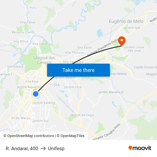 R. Andaraí, 400 to Unifesp map