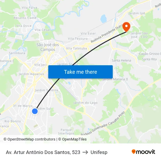 Av. Artur Antônio Dos Santos, 523 to Unifesp map