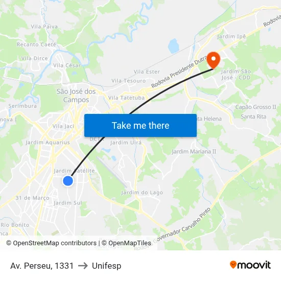 Av. Perseu, 1331 to Unifesp map