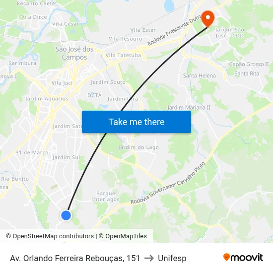 Av. Orlando Ferreira Rebouças, 151 to Unifesp map