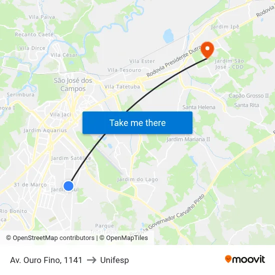 Av. Ouro Fino, 1141 to Unifesp map