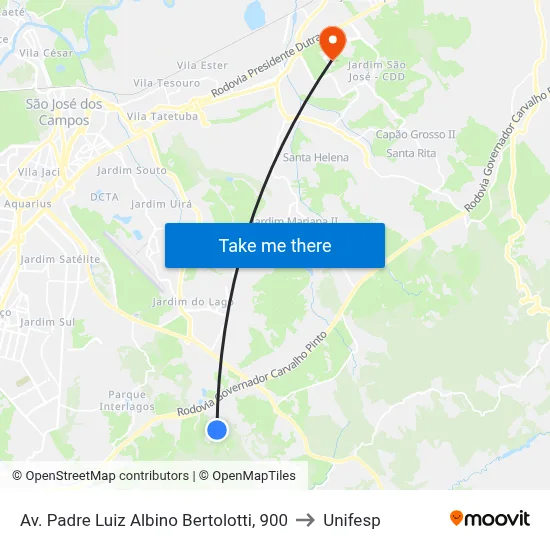 Av. Padre Luiz Albino Bertolotti, 900 to Unifesp map