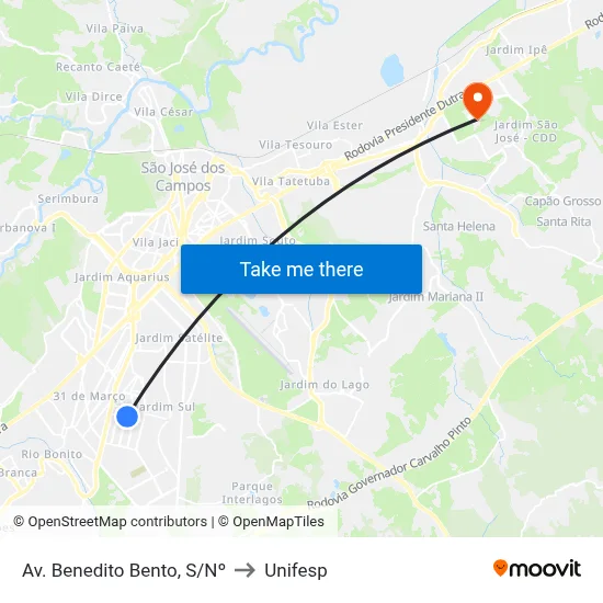 Av. Benedito Bento, S/Nº to Unifesp map
