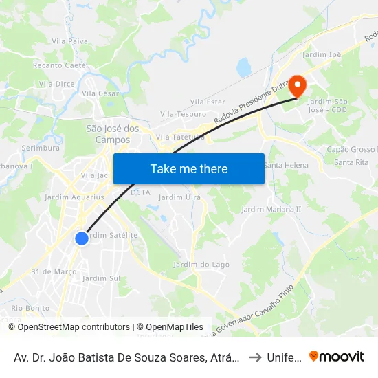 Av. Dr. João Batista De Souza Soares, Atrás 380 to Unifesp map