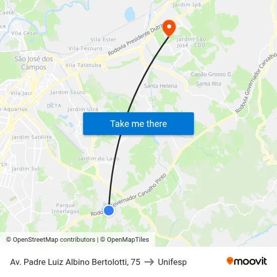 Av. Padre Luiz Albino Bertolotti, 75 to Unifesp map
