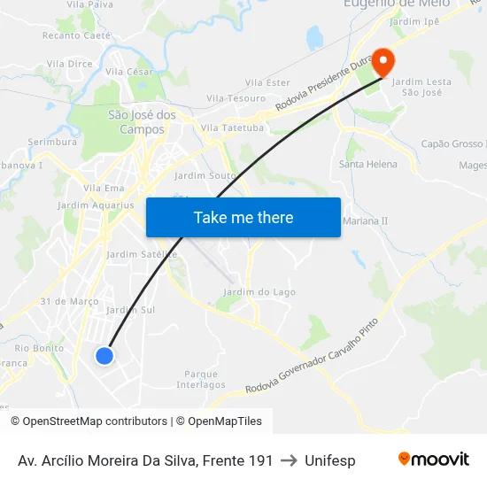 Av. Arcílio Moreira Da Silva, Frente 191 to Unifesp map