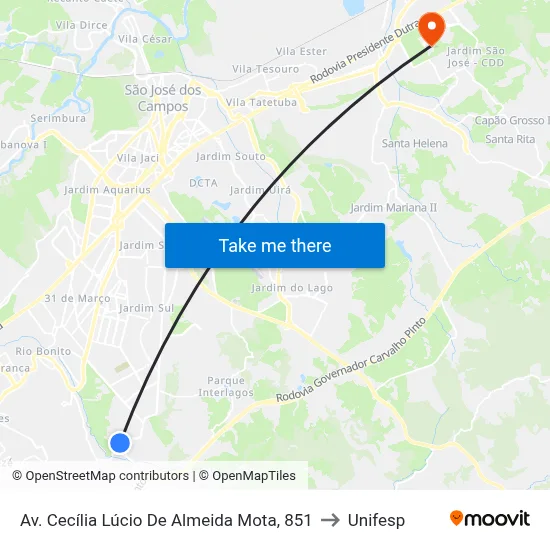Av. Cecília Lúcio De Almeida Mota, 851 to Unifesp map