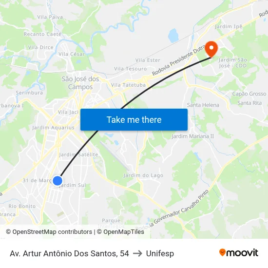 Av. Artur Antônio Dos Santos, 54 to Unifesp map