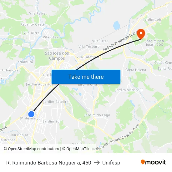 R. Raimundo Barbosa Nogueira, 450 to Unifesp map