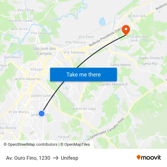 Av. Ouro Fino, 1230 to Unifesp map