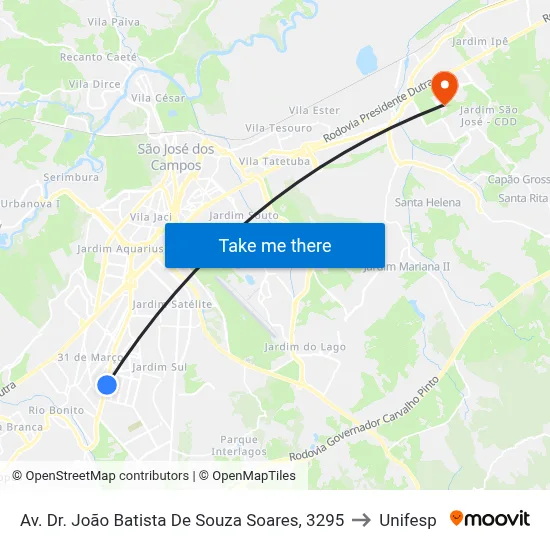 Av. Dr. João Batista De Souza Soares, 3295 to Unifesp map