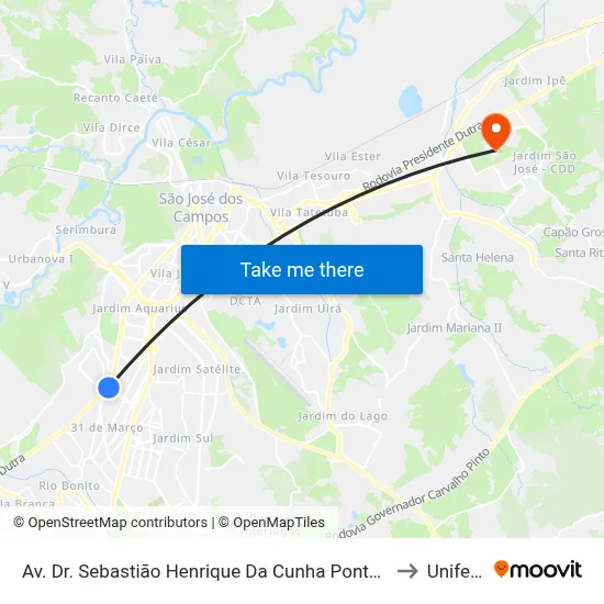 Av. Dr. Sebastião Henrique Da Cunha Pontes, 29 to Unifesp map