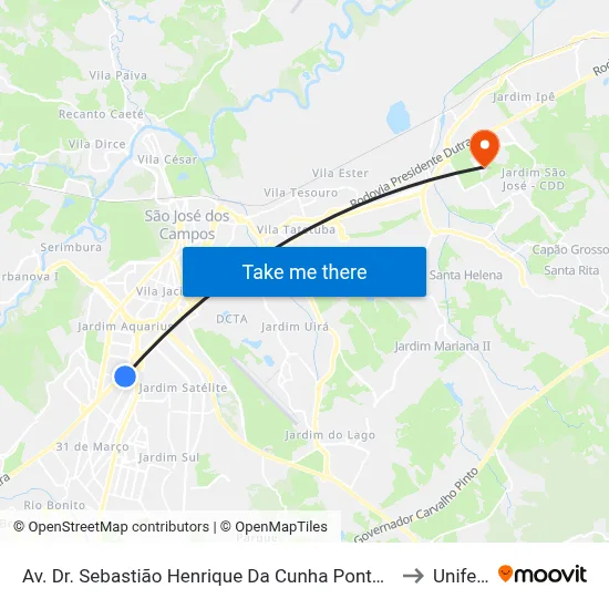 Av. Dr. Sebastião Henrique Da Cunha Pontes, 4300 to Unifesp map