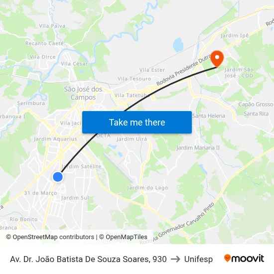 Av. Dr. João Batista De Souza Soares, 930 to Unifesp map