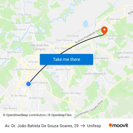 Av. Dr. João Batista De Souza Soares, 29 to Unifesp map