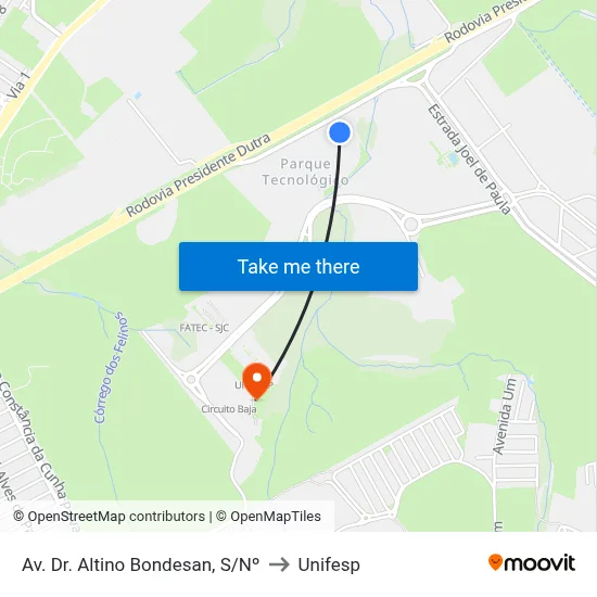Av. Dr. Altino Bondesan, S/Nº to Unifesp map