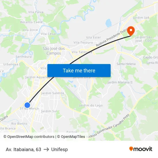 Av. Itabaiana, 63 to Unifesp map