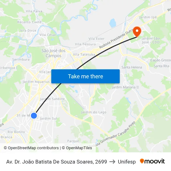 Av. Dr. João Batista De Souza Soares, 2699 to Unifesp map