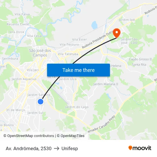 Av. Andrômeda, 2530 to Unifesp map