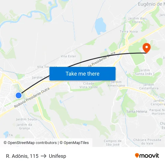 R. Adônis, 115 to Unifesp map