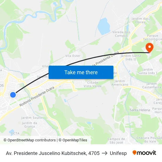 Av. Presidente Juscelino Kubitschek,  4705 to Unifesp map