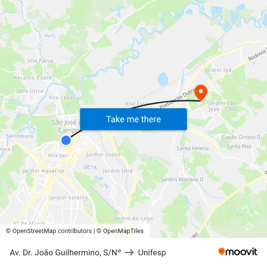Av. Dr. João Guilhermino, S/Nº to Unifesp map