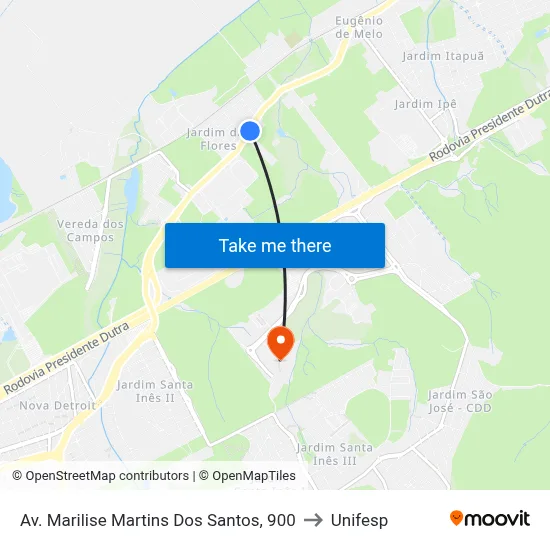 Av. Marilise Martins Dos Santos, 900 to Unifesp map
