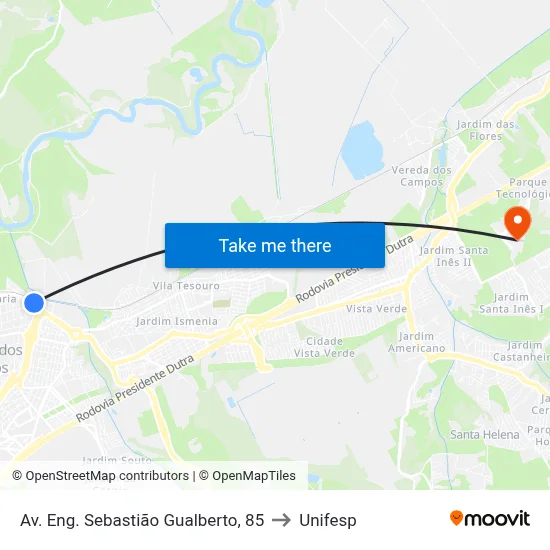 Av. Eng. Sebastião Gualberto, 85 to Unifesp map